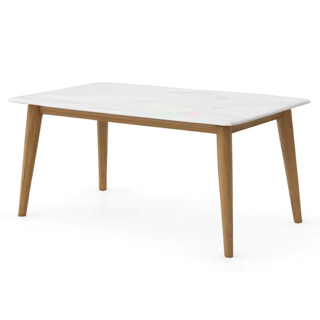 Stół do jadalni, Prostokątny stół jadalny 140 x 80 x 75 cm marmur biały efekt drewniane nóżki naturalne d