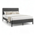 Łóżko, Szara pokrywa tkaniny 160 x 200 cm z tapicerowaną deską i metalowymi nóżkami