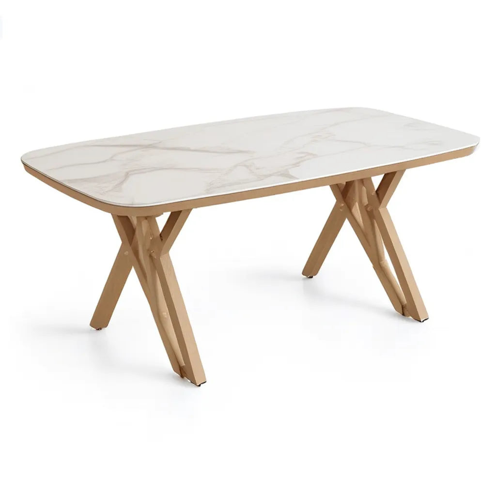 Stół do jadalni, Prostokątny stół do jadalni 180 x 90 x 75 cm biały marmur z naturalnymi litymi nóżkami