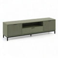 Szafka RTV, TV Lowboard z 2 szufladą drzwi MDF materiał drewniany i rama stalowa Zielony czarny 200 x 40 x 50 cm