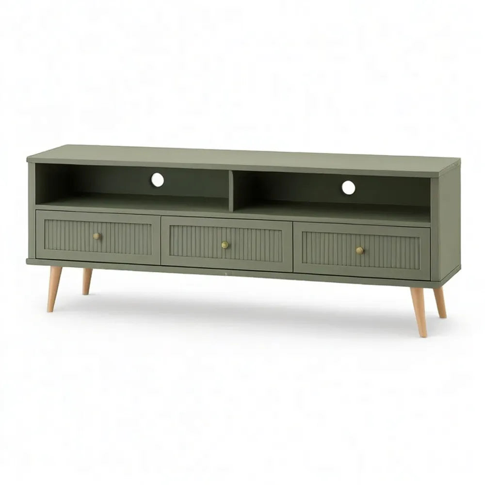 Szafka RTV, TV Płyta do czyszczenia 180 x 40 x 55 cm szałwia zielony MDF z szufladami i otwartych przegródkami