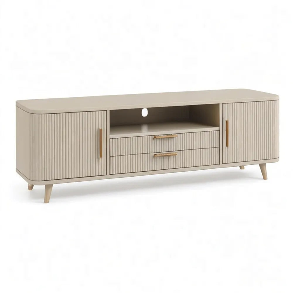 Szafka RTV, TV z deską dolną z 2 drzwiami i 2 szufladami MDF beżowy / złoty 200 x 40 x 50 cm