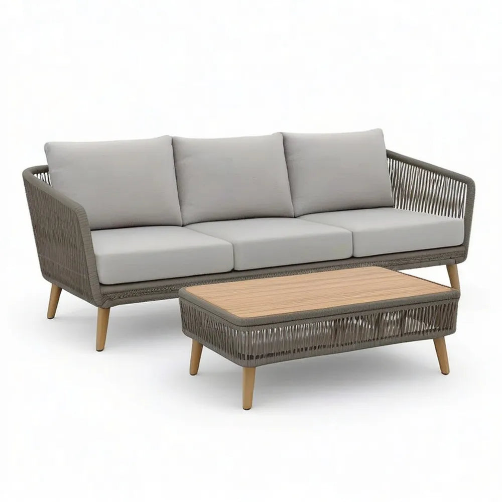 Sofa ogrodowa, Garden Lounge Zestaw 210 x 80 cm szary z Polirattan Sofa i stolik do kawy