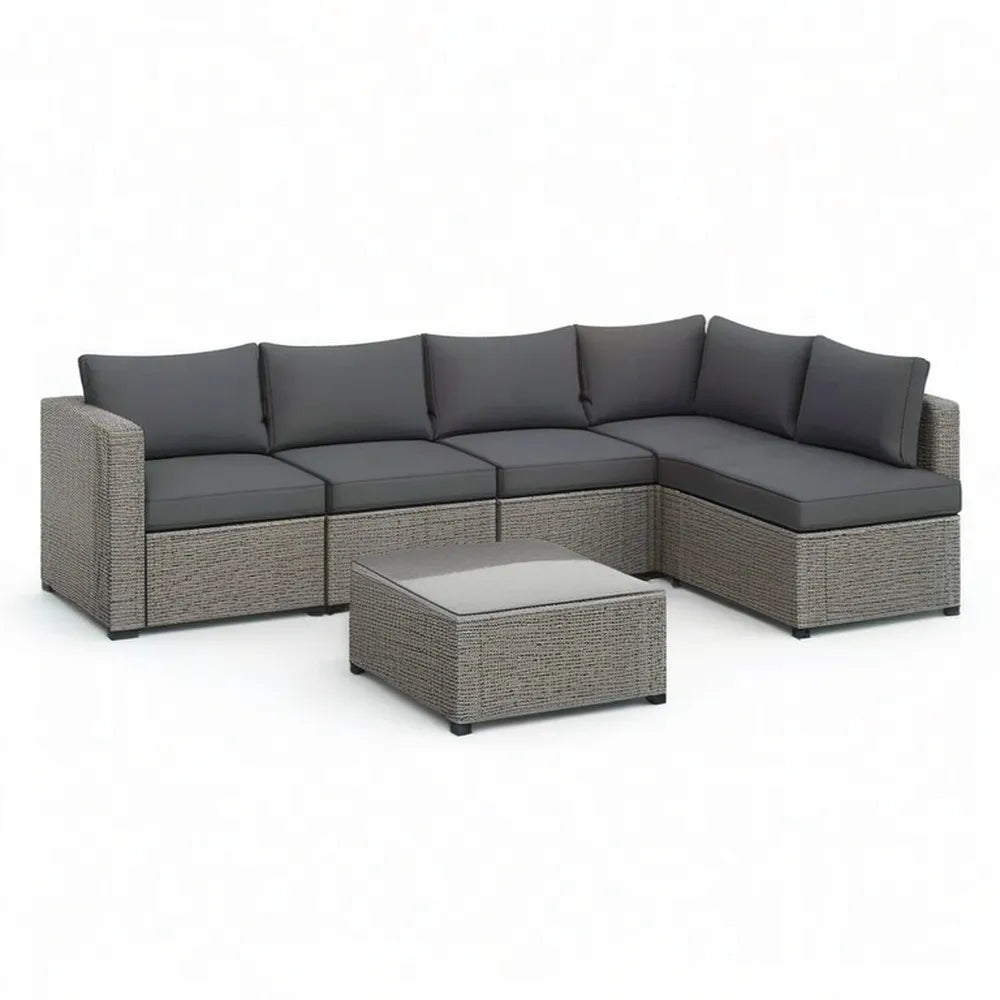 Sofa ogrodowa, Zestaw do sofy ogrodowej 280 x 80 x 70 cm z stolikiem do kawy Polirattan szary / Dark szary