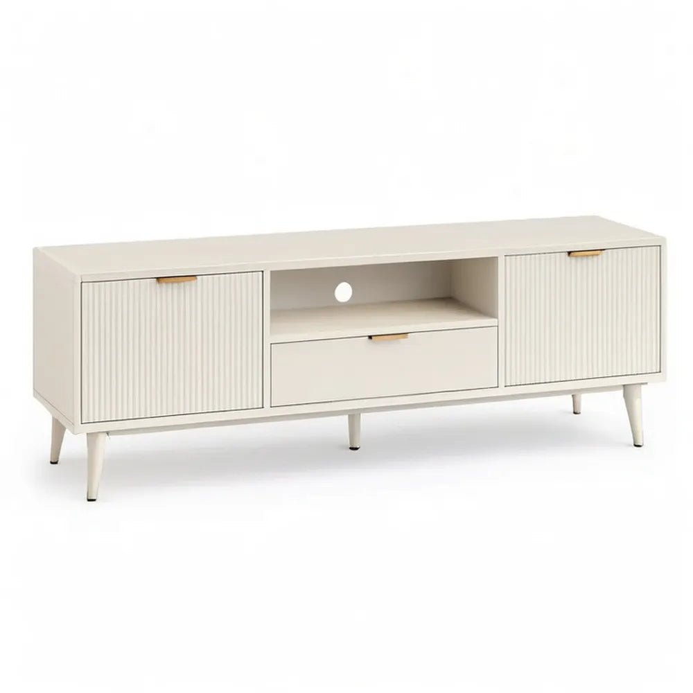 Szafka RTV, TV Płyta czołowa MDF z rowkiem drzwi przednich i szuflada 180 x 40 x 55 cm biały / złoty