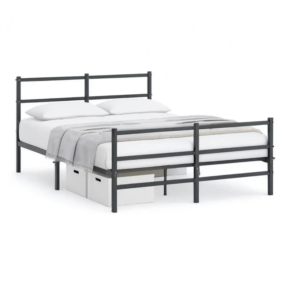 Łóżko podwójne Metal 180 x 200 cm stali w kolorze czarnym z wysokim deską i footboard