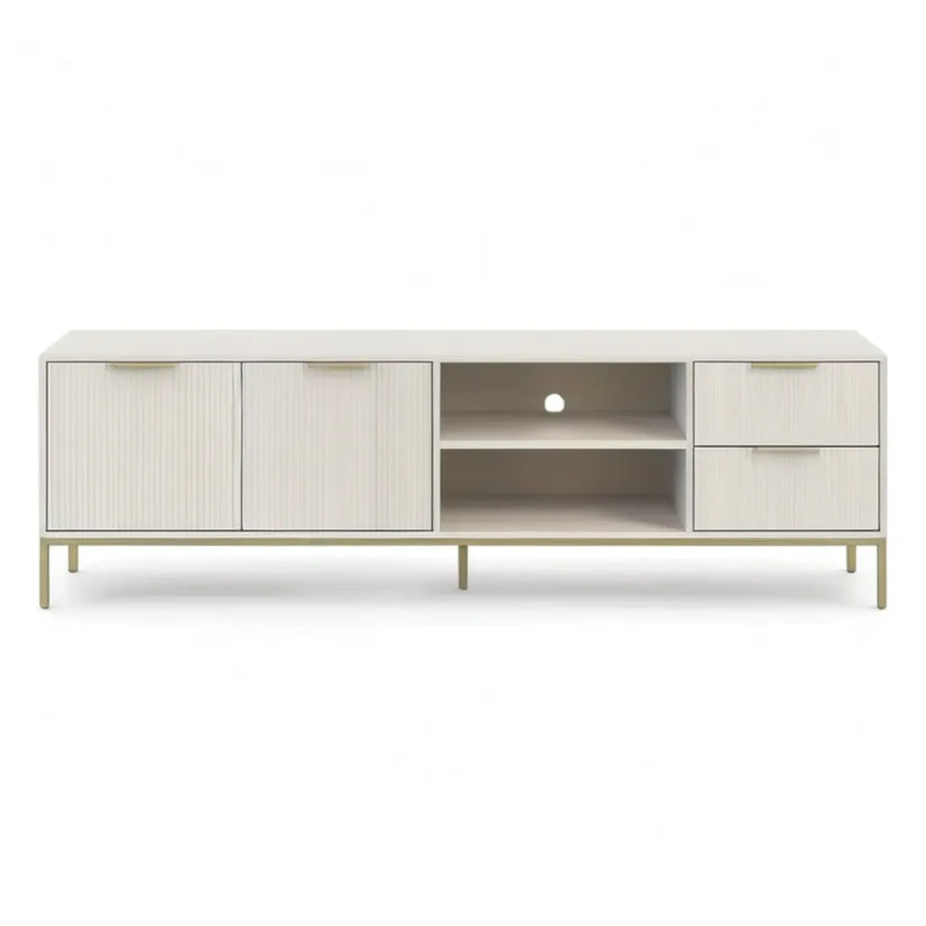 Szafka RTV, 180 x 40 x 60 cm szafa TV z białymi panelami MDF ze złotymi stalowymi nogami