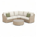 Sofa ogrodowa, Zestaw do sofy ogrodowej 300 x 90 x 75 cm Polirattan z stolikiem do kawy i poduszką beżową / krem biały / zielony