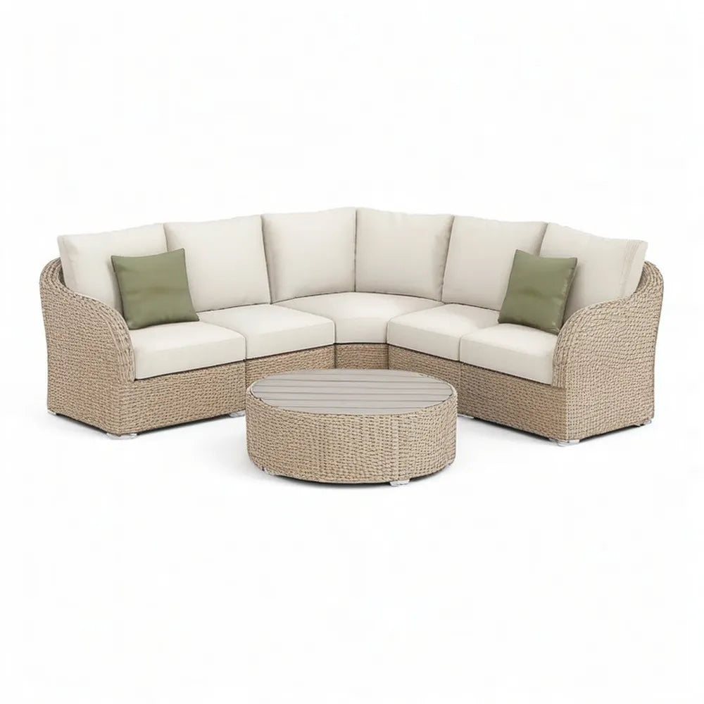 Sofa ogrodowa, Zestaw do sofy ogrodowej 300 x 90 x 75 cm Polirattan z stolikiem do kawy i poduszką beżową / krem biały / zielony