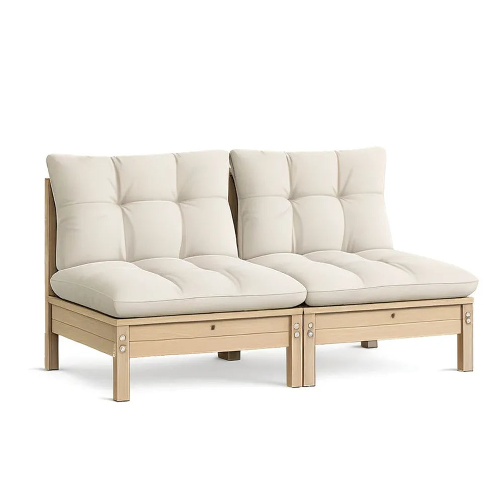 Sofa ogrodowa, Tapczan ogrodowy 2- część 240 x 85 cm beżowy z ramą z drewna acacia i tapicerką poduszki
