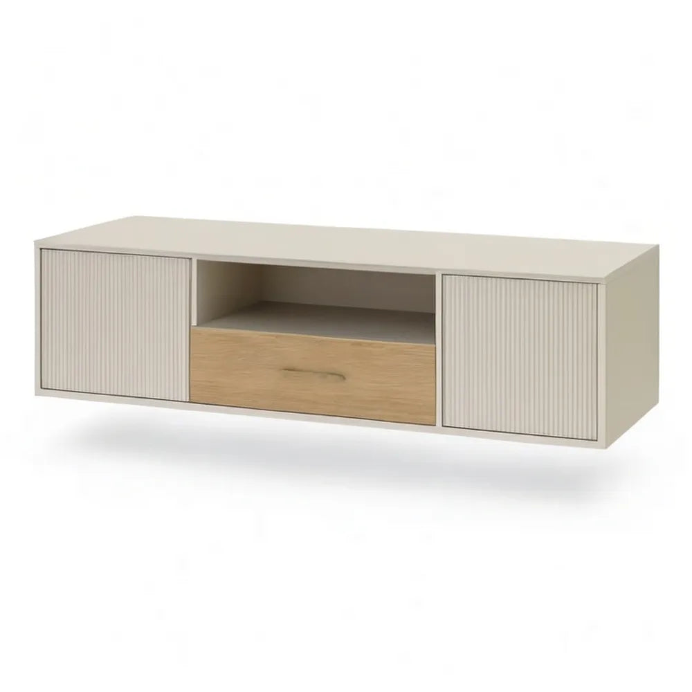 Szafka RTV, TV Płyta podłogowa MDF z rowkami drzwi przednich i szuflada 180 x 40 x 45 cm beżowy / dąb przyrodniczy