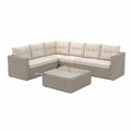 Sofa ogrodowa, Zestaw do siedzenia ogrodowego 4- część 260 x 260 cm szary / beżowy z narożną sofą z polirattanu, stołem i poduszką