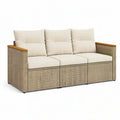 Sofa ogrodowa 220 x 80 x 75 cm Kanapa polirattanowa z poduszką siedzenia i poduszką pleców beżowa / śmietanka / naturalna