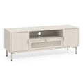 Szafka RTV, TV Lowboard 180 x 40 x 50 cm od MDF biały / Złota z rowkiem przednim, szuflada i drzwi