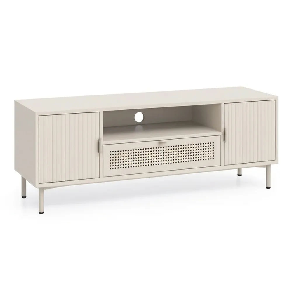 Szafka RTV, TV Lowboard 180 x 40 x 50 cm od MDF biały / Złota z rowkiem przednim, szuflada i drzwi