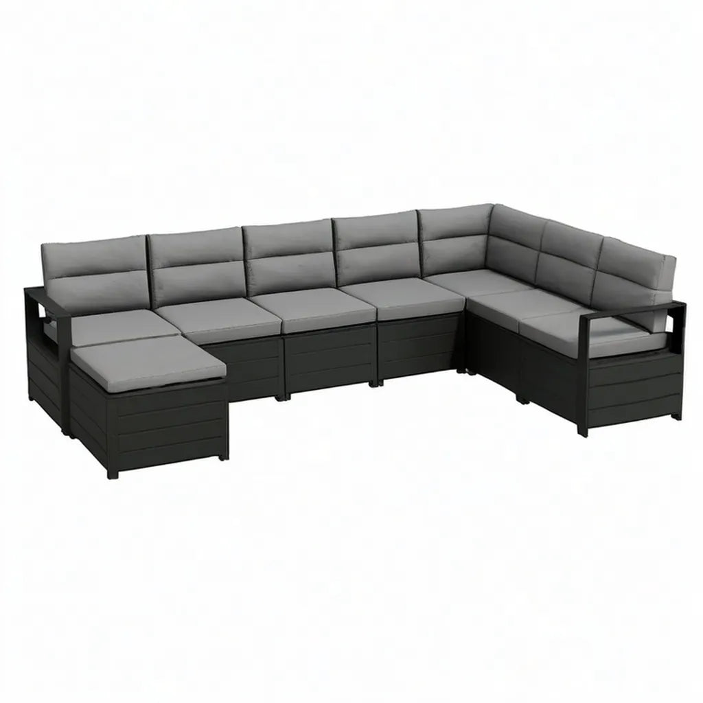 Sofa ogrodowa, 6- osobowy ogród salon narożna kanapa zestaw z polipropylenu z poliestrowym pad szary 323 x 240 x 74 cm