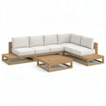 Sofa ogrodowa, Ogród Lounge narożna kanapa zestaw 5- fotel z litego drewna acacia stolik kawy prostokątna krem naturalna 236 x 236 cm stolik kawa 110 x 60 x 35 cm