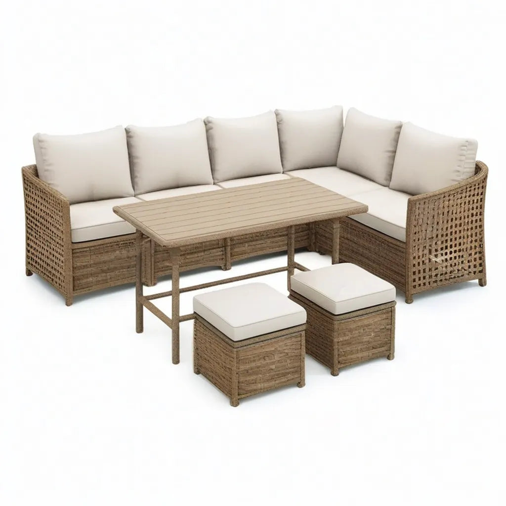 Sofa ogrodowa, Zestaw do barierki ogrodowej 5- część Polirattan kształt litery L Przyroda Beżar 230 x 230 cm