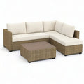 Sofa ogrodowa, Ogród salon zestaw narożna sofa z stolikiem do kawy PE rattan plecione beżowe krem biały 250 x 190 x 70 cm