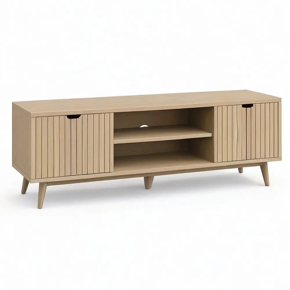 Szafka RTV, TV Płyta podłogowa MDF z drzwi poślizgowych i otwartym przedziałem 180 x 40 x 45 cm beżowy / naturalny kolor drewna