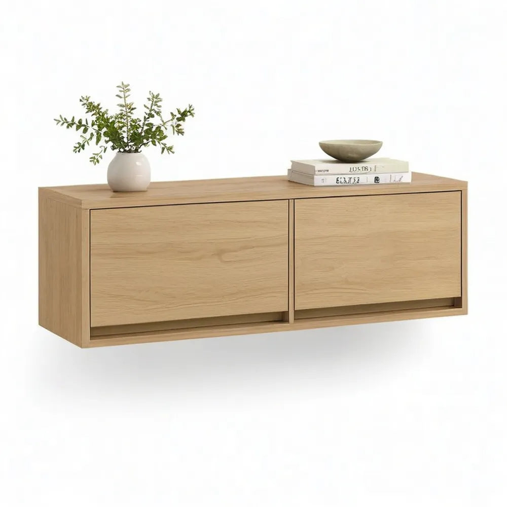 Szafka RTV, TV Płyta podłogowa 160 x 40 x 45 cm Naturalna Dąb naturalny MDF z drzwiami składanymi i otwartym przedziałem