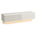 Szafka RTV, TV Lowboard 180 x 35 x 40 cm Biała z żebrowanymi frontami i oświetleniem LED