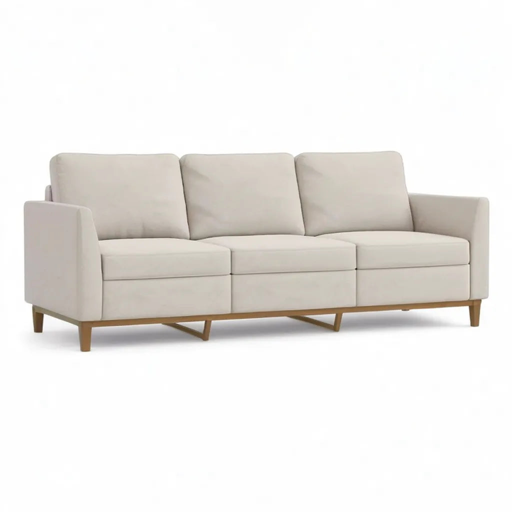 sofa 3-osobowa z tapicerką poliestrową litych nóżek z drewna, prosta beż 228 x 91 x 86 cm