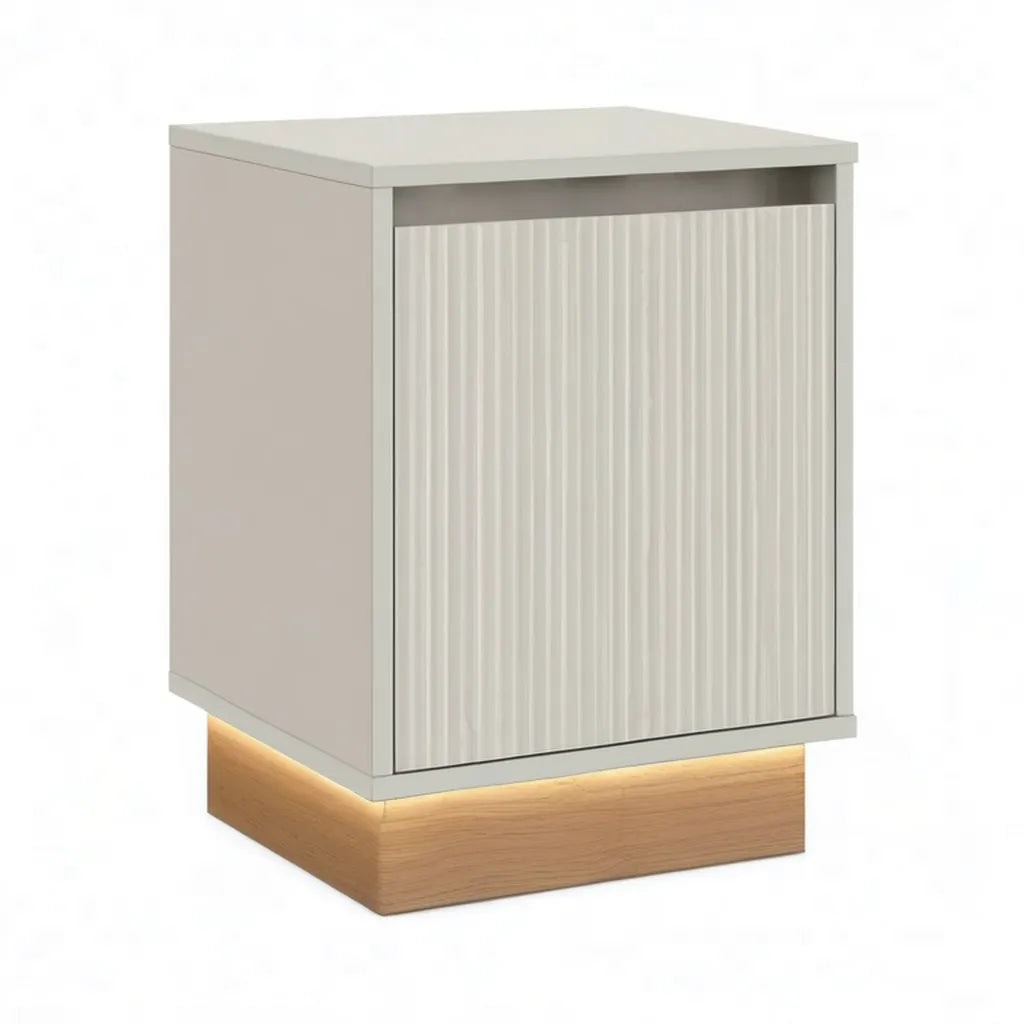 Szafka nocna, Stół z lampą LED 40 x 40 x 55 cm MDF prostokątna biały dąb
